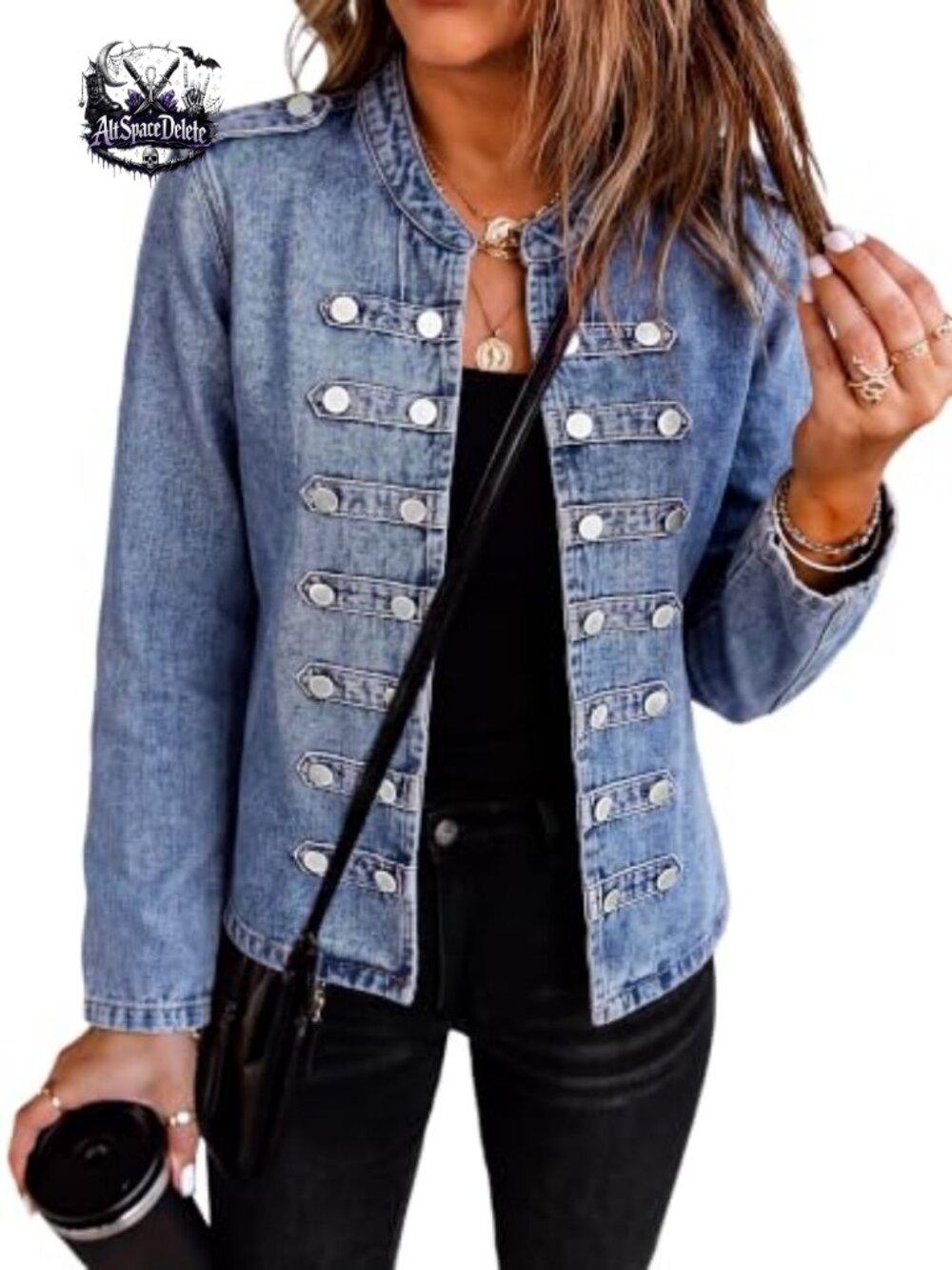Denim Jacket Long Sleeve Cotton Blend Slim Fit Stand Collar Women's Jean Coat